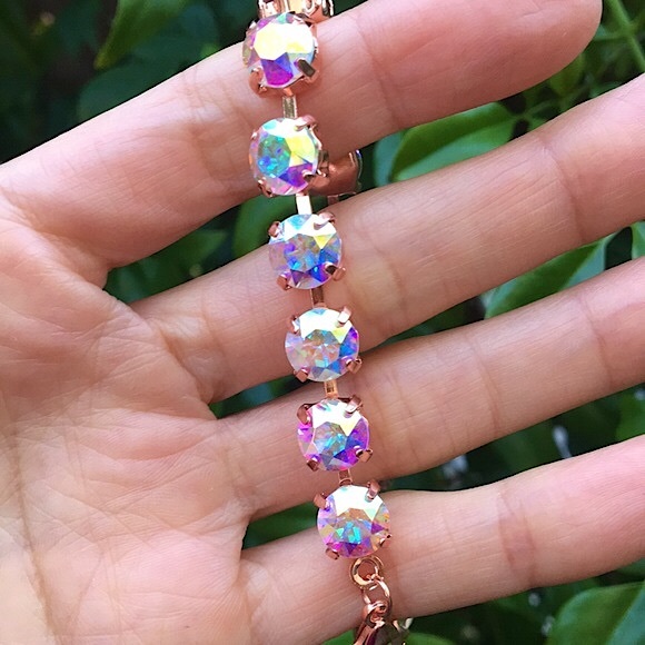 Aurora Borealis Rose Gold Crystal Tennis Bracelet - Picture 12 of 16